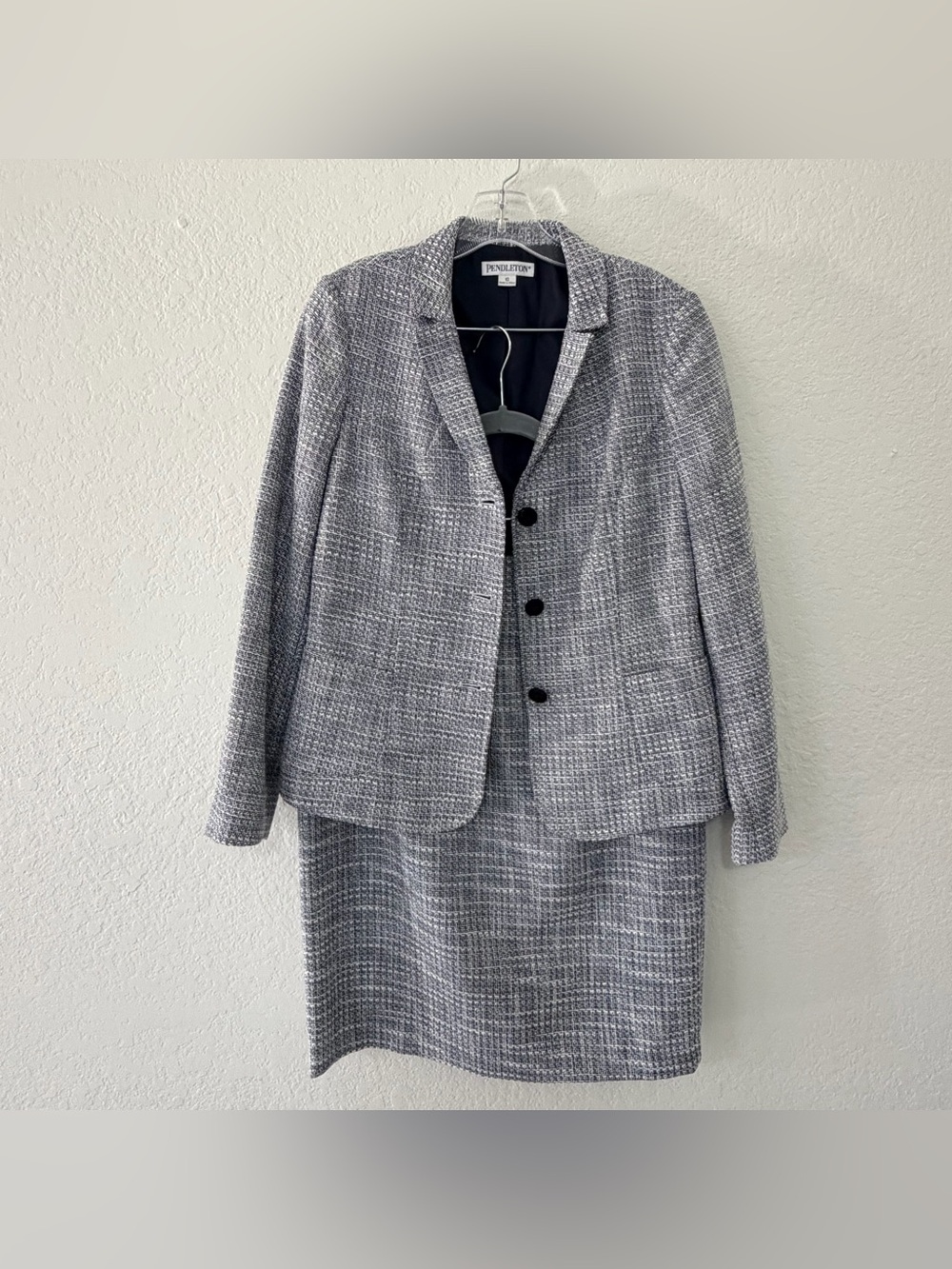NWOT Pendleton Black & White Tweed Midi Skirt Blazer Suit Set Women’s Size 10